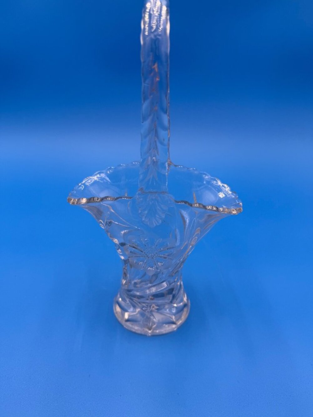 Vintage Duncan Miller Brides Basket Clear Glass Etched Floral Vase 10"